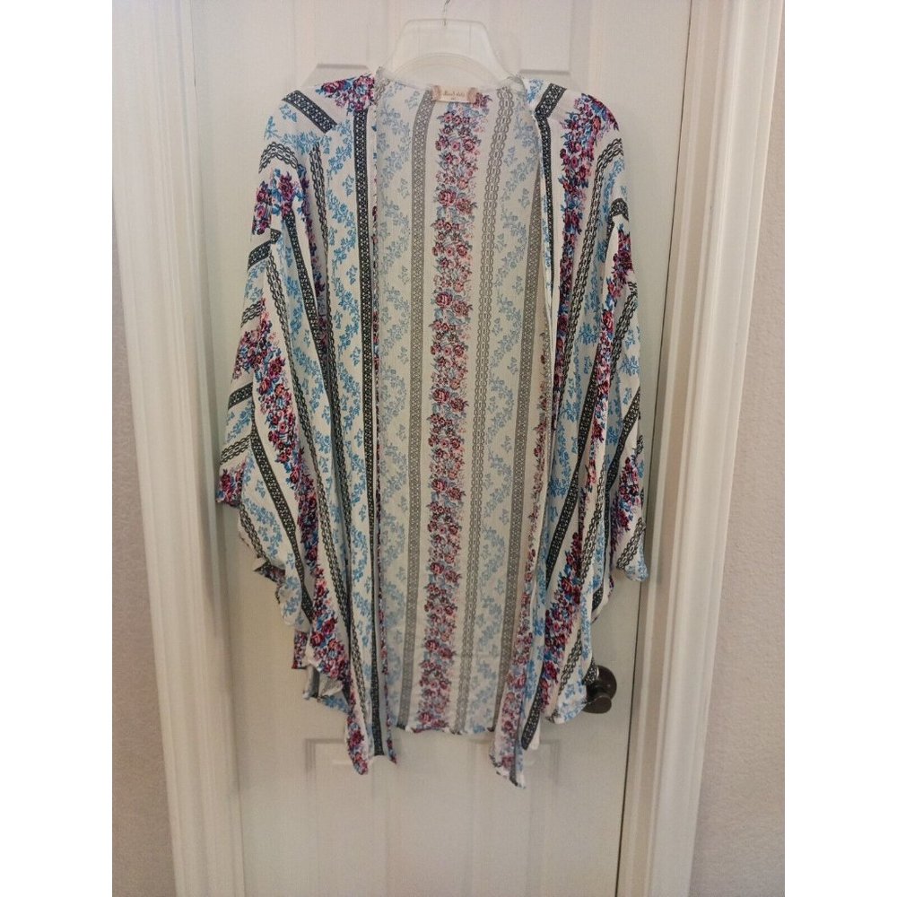 Women's Altar'd State Striped Floral Print Lightweight Kimono M/L